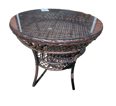 Polyrattan Gartentisch rund mit Glasplatte – Stilvoll & Wetterfest - Bild 1 von 4