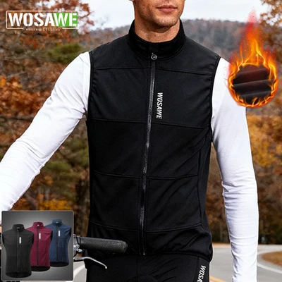 WOSAWE Cycling Gilet Road Bike Sleeveless Jacket Thermal Fleece Windproof Coat - Image 1 of 4