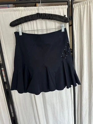 Pequeña 27" Derek Lam 10 Crosby Azul Oscuro Mini Volantes Con Cordones Falda Algodón Foto 1 de 3