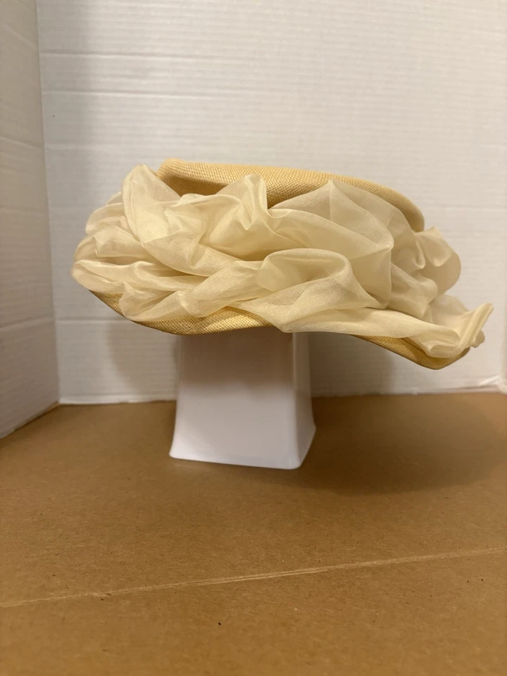 Vintage Chiffon & Straw Cloche Hat By Suzy Of California O/S - Image 1 of 4