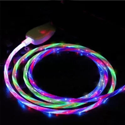LED flowing Light Up USB Sync Charger Data Cable Charging Cord For Type-C iPhone - Image 1 of 4