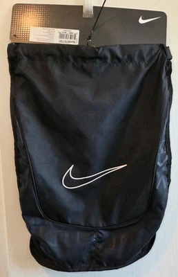 Nike Black Just Do It Drawstring Bag White Swoosh basketball baseball backpack - Image 1 of 4
