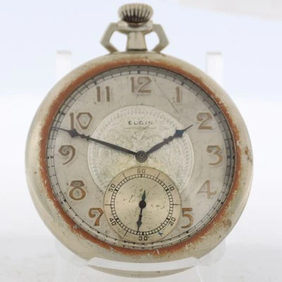 Antique 12 Size Elgin 15 Jewel Mechanical Pocket Watch 235 Nickel Running - Image 1 of 4