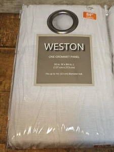 Weston One Grommet White Curtain Panel 50 in Wide x 84 in Length Up to 1 in Rod - Picture 1 of 4