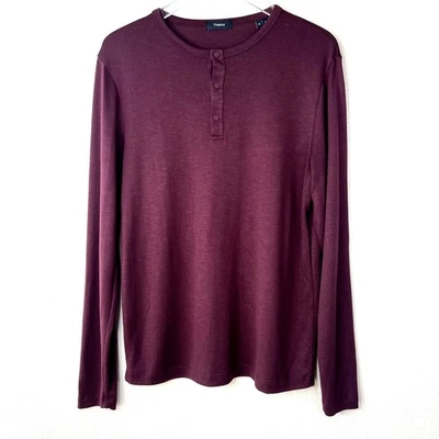 Camiseta para hombre Theory con botones a presión Henley manga larga MEDIANA roja borgoña  Foto 1 de 4