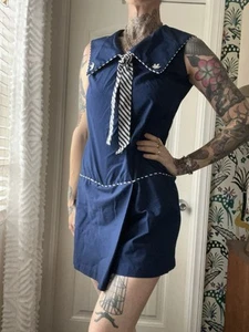Vtg 60s Donnkenny Nautical Sailor Romper Mini Dress Pin Up Old Money Resort M - Picture 1 of 10