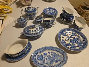 Juego de té vintage de 28 piezas de sauce azul alrededor de 1935 - Imagen 1 de 24