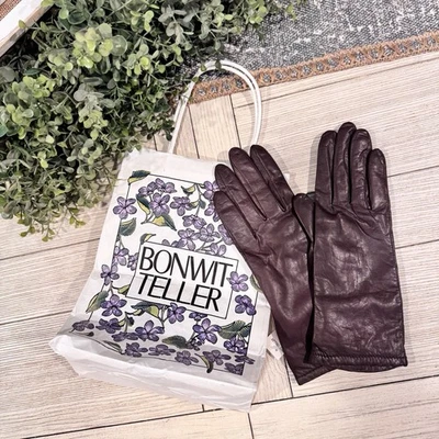 Guantes Bonwit Teller vintage nuevos con etiquetas para mujer de cuero marrón cachemir medianos Foto 1 de 4