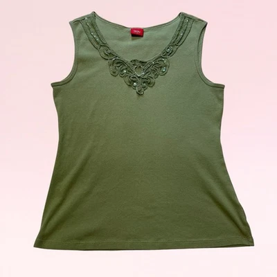 Camiseta sin mangas vintage y2k fairy XL crochet jardín verde cuentas lentejuelas boho Mossimo Foto 1 de 4