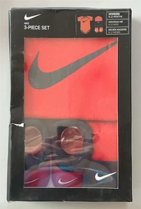 Nike Baby Hat, Bodysuit, Booties 3 Piece Gift Box Set Red Swoosh 6-12 Mths - Picture 1 of 2