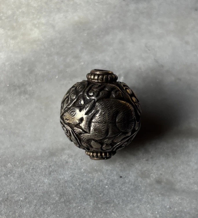 Tibetan Silver Repousse Bead Deer Design Handmade In Nepal 25x22mm CC749 - Image 1 of 2