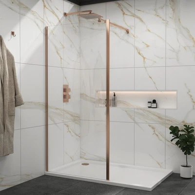 ROYAL BATHROOMS Brushed Bronze Walk In Wet Room Shower Screen with Outer Frame 8mm Glass Panel