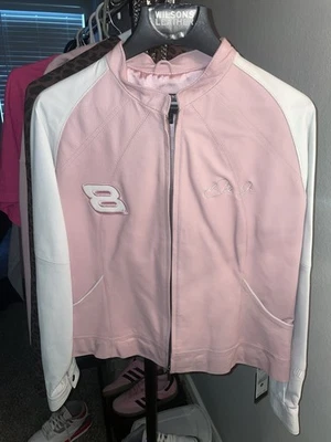 Chaqueta Nascar Wilson's Dale Earnhardt Jr #8 de cuero rosa y blanco para mujer talla L Foto 1 de 4