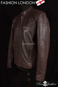TORQUE Mens Biker Style Leather Jacket Brown Buffalo Leather Slim Fashion Jacket - Picture 1 of 12