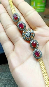 Ruby Edelstein Armband 925 Sterling Silber Polki & Slice Diamant Kettenarmband - Bild 1 von 7