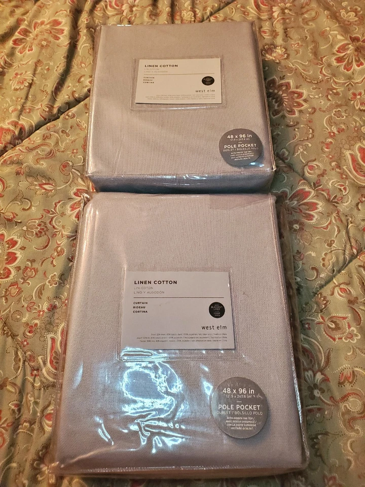 New~ 2 ~ West Elm GRAY Cotton Linen Curtains Panels BLACKOUT~48x96~Pole Pocket  - Image 1 of 4