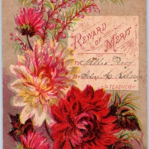 Tarjeta comercial colorida litografía flor recompensa mérito década de 1880 tipografía Art Nouveau C31 - Imagen 1 de 3