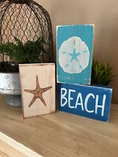 Set 3 beach tropical coastal decor shelf block sign