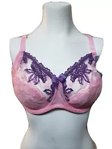 Alegro Women's Sheer Fashion Fancy Embroidered Bra Size 32C Purple Pink - Picture 1 of 5