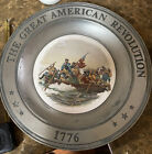 Plaque commémorative en étain vintage, traversée « La Grande Révolution américaine 1776 »