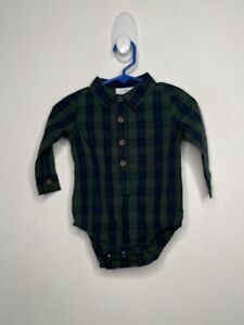 Tommy Bahama Plaid One Piece Bodysuit Boys Size 6-9 Months Long Sleeve Green