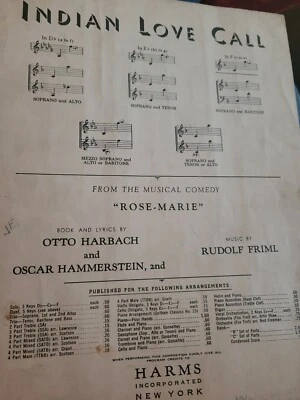 1924 Indian Love Call Rose-Marie Harbach Hammerstein Friml  Sheet Music VG SM1 - Image 1 of 4