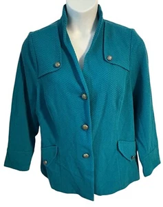Joan Rivers 1X Teal Long Sleeve Blazer Jacket Textured Decorative Gold Buttons - Picture 1 of 8