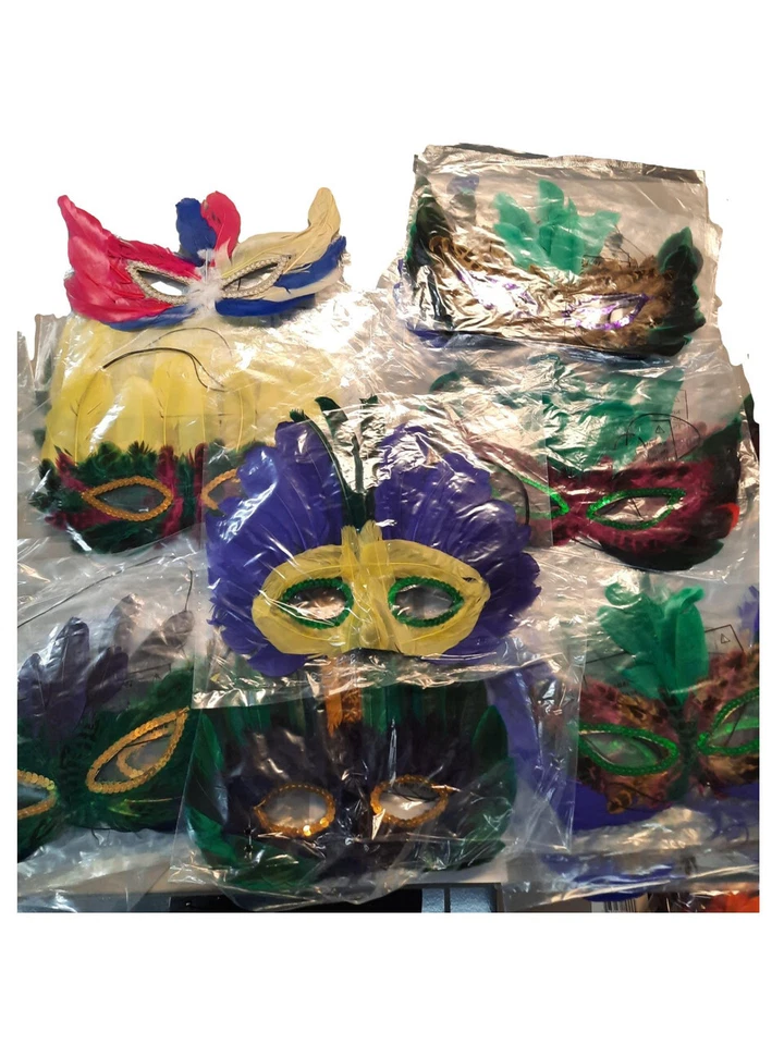 12 Feather Masks Assorted Styles and Colors - Image 1 of 1
