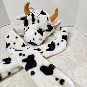 Plush Black White Cow Hat w/ Built In Scarf Hand Pockets Claires New OS Kids - Picture 1 of 6