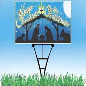 18"x24" KEEP CHRIST IN CHRISTMAS Outdoor Yard Sign & Stake Lawn Church Jesus - Picture 1 of 2