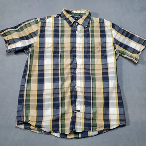 ECKO Shirt Mens XL Blue Striped Plaid Embroidered Hip Hop 90s Y2K Short Sleeve - Picture 1 of 15