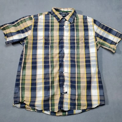 ECKO Shirt Mens XL Blue Striped Plaid Embroidered Hip Hop 90s Y2K Short Sleeve - Image 1 of 4