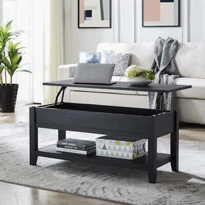 Mainstays Lift Top Coffee Table with Storage Shelf, Black wood finish - Picture 1 of 8
