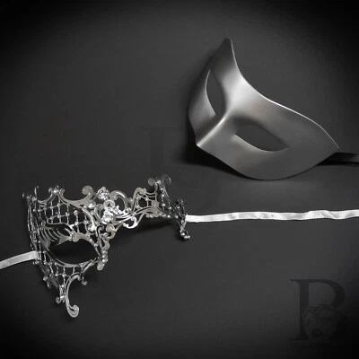 Máscara de máscaras para casais prata luxo casais venezianos máscaras W7344, M7131 - Imagem 1 de 4