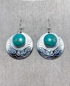 JAY KING Sterling Silver Tyrone Turquoise Textured Oval Drop Earrings - NWT - Picture 1 of 9