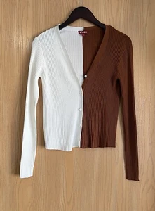 Staud | Women's SZ Small | Shoko Cargo Brown White Colorblock Cardigan - Picture 1 of 11