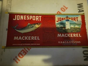 TIN CAN LABEL VINTAGE ORIGINAL JONESPORT MACKEREL MAINE LIGHTHOUSE C1930S NOS - Picture 1 of 4