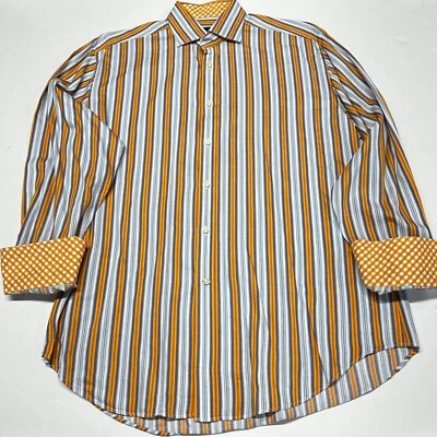 Kenneth Roberts Button Up Shirt Mens Sz L Flip Cuff Orange Striped Platinum - Image 1 of 4