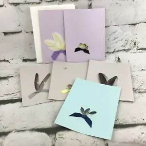 Vintage Handcrafted Notecards Exotic Bird Feathers Lot Of 6 In Pastel Colors #3 - Picture 1 of 6