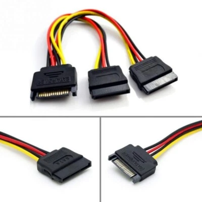 1x SATA Power 15-pin Male to Dual 15-pin Female Y-Splitter Cable Adapter for HDD - Image 1 of 4