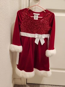 Bonnie Jean Dress Girls Size 4T Red Velvet Sequins Fur Christmas Santa Holiday - Picture 1 of 1
