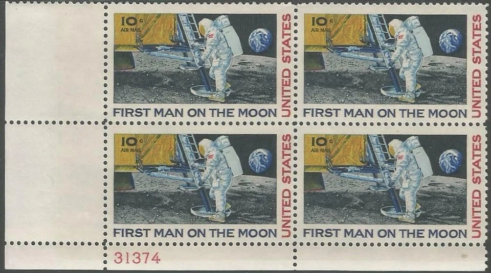 Plate Block of 4 - Scott C76 - 10 cent - First Man on the Moon - 1969 - MNH - Image 1 of 1
