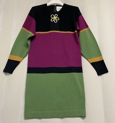 Vintage Steve Fabrikant L. Magnin Women’s Dress Petite Colorblock 1980s Retro - Image 1 of 4