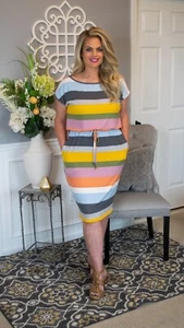 Women's Soft Jersey Multi-stripe Midi Dress - Picture 1 of 4