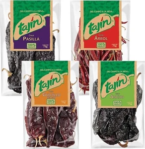 Tajin Mexican Dried Chillies Deluxe Set Spicy guajillo ancho Arbol Pasilla 75g - Picture 1 of 8