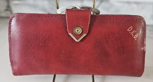 Vintage Damen-Geldbörse rot 100 % Leder mit Verschluss - Doppelfaltung - Bild 1 von 5