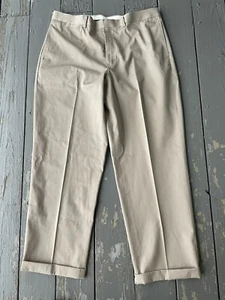 LL Bean Natural Fit Mens 37 Beige Khaki Flat Front Dress Chino Pants Cuffed - Picture 1 of 11
