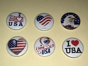 1" SET OF 6 I HEART USA PATRIOTIC LAPEL BADGE BUTTONS PINS PINBACK [P242] - Picture 1 of 2