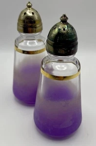 Vintage Anchor Hocking Lila💜 Blendo Salz und Pfefferstreuer Glas Goldrand - Bild 1 von 24