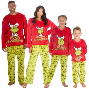 Grinch Fleece Schlafanzug passend Familie Weihnachten Unisex Erwachsene Kinder Pyjama Set - Bild 1 von 22
